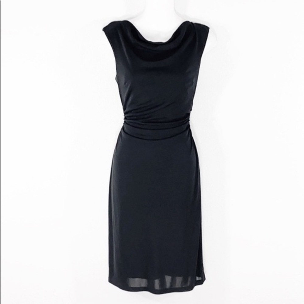 David Meister black drape neck cocktail dress V27